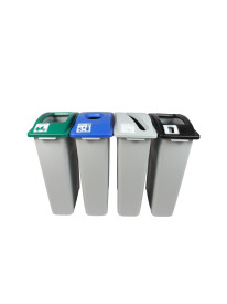 WASTE WATCHER – Quad – Cans & Bottles-Paper-Organics-Waste – Circle-Slot-Solid Lift-Solid Lift – Blue-Grey-Green-Black