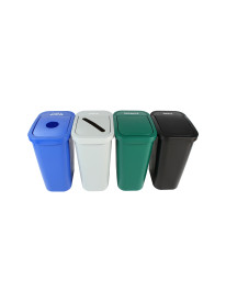 BILLI BOX – Quad – 10 G – Cans & Bottles-Paper-Organics-Waste – Circle-Slot-Swing-Swing – Blue-Grey-Green-Black