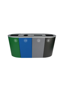 SPECTRUM – Quad – Organics-Cans & Bottles-Paper-Waste – Full-Circle-Slot-Full – Dark Green-Blue-Grey-Black