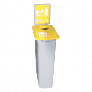 WASTE WATCHER – Single – 87 litre – Cans & Bottles – Grey/Yellow – Circle Lid with Sign